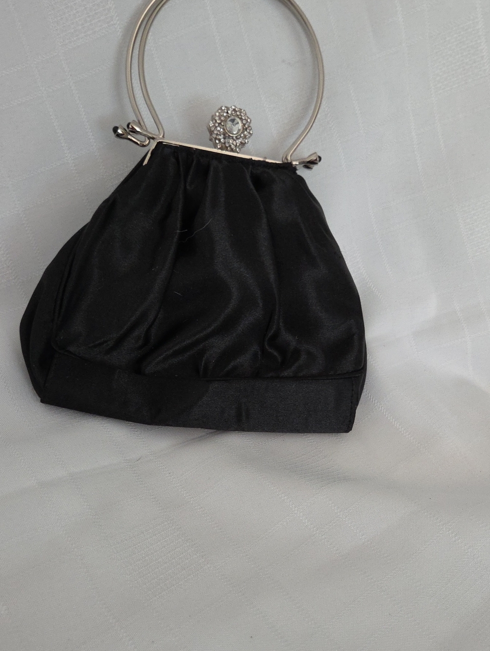 Jessica McClintock Black Satin Evening Wristlet with Rhinestone Clasp